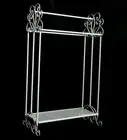 Cast Iron Vintage Design Ornate 3 Rail Towel Stand Rack with Shelf Storage White