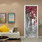 URCOLOR Door Sticker Wallpaper Murals Peel and Stick Removable Vinyl Decals for Home Decor, 30.3" x 78.7" Flower Road