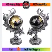 39cm SILVER DRAGON SPINNING WORLD GLOBE Ornament Statue Figurine Sculptures Gift