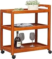 Bar Serving Cart Simple Solid Rolling Cart Bar Cart 3 Layers Dining Cart Wooden Bracket Solid Wood Tray 4 Universal Wheels with Locking Wheels Furniture