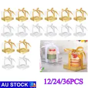 Clear Dessert Cupcake Boxes Plastic Single Cake Cases Set Gift Box with Ribbon