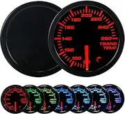 Transmission Temperature Gauge - 7 Color 80-260 F Trans Temp Gage 52mm 2-1/16" LED Backlight Black Meter Dial with Temp Sensor Fit for Truck