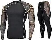 [GUANYUA] Mens 2pcs Long Sleeve+Pants Gym Clothing Set, Gym Leggings for Running Cycling Men’s Compression Set 2pcs-XL