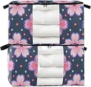 Amooorous Cherry Blossom Pearl Peach 60/95 L zippered under bed shoe storage with Reinforced Handles, clear window storage containers with lids for Blankets, Comforters, and Clothes