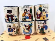6 Tea Light Crocks Candles Christmas Votive Snowmen Crock Set Includes Candles