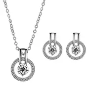 2Set Simple Zircon Full Diamond Starry Necklace Earring Jewelry Set(Platinum-Plated)