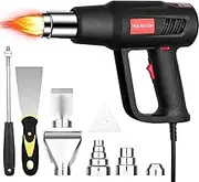 Heat Gun, 2000W Heavy Duty Hot Air Gun Kit Variable Temperature Control with 2-Temp Settings 300℃- 600℃ Overload Protection with 5 Nozzles for Crafts, Shrink Tubing/Wrapping, Stripping Paint (Black)
