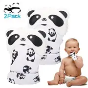 2 Pack Panda Baby Teething Mittens Soft Teether Toy Silicone Mitt Gift Set Glove