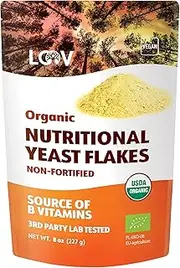 LOOV Organic Non-Fortified Nutritional Yeast Flakes, Nooch, Toasted, Vegan, Non-GMO, Gluten Free, Good Source of B-Vitamins, 227 Grams, No Added Vitamins, No Added Sugar, Resealable Bag