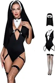 WeiDuoLuo Women's Adult Sexy Nun Costume Halloween Cosplay Sister Uniform Lingerie Sets