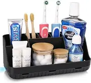 songear Toothbrush Holder for Bathroom Countertop, Electric Toothbrush and Toothpaste Holders, 7 Slots Detachable Bathroom Storage Caddy Organiser, Bathroom Accessories for Family, Kids (Black)
