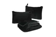 Soft Plush for Airplane Travel Size Blanket Throw Long Flight Essentials-Black