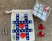 Tic Tac Toe Travel Game Red White Blue America Hearts Stars Carry Bag New