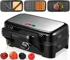 3 in 1 Sandwich Maker, Waffle Maker with Removable Plates, 1200W Panini Press wi