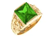 10k or 14k Yellow Gold Mens Rugged Design August Simulated Peridot Ring