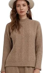 [ZHILI] Women's Mock Neck Knit Wave Pattern Long Sleeve Winter Cashmere Sweater