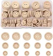 Wahdawn 140PCS Wooden Button, 25mm/20mm/15mm 2 Holes Handmade with Love Round Wood Buttons with Storage Box for Sewing and Crafting Decorative