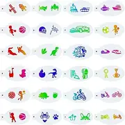 GORGECRAFT 24Pcs Face Paint Stencils Body Painting Template Vehicle Aircraft Ships Ball Sports Animals Dinosaurs Pattern Reusable Soft Tattoo Stencils for Cosplay Sports Party Body Makeup Art Painting