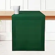 D'Moksha Homes Forest Green Linen Table Runner - 100% Pure Linen 14 x 90 Inch Classic Hemmed Dresser Scarf - Farmhouse Dining for Spring, Summer, Outdoor
