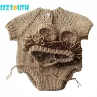 在飛比找蝦皮購物優惠-獅子造型新生嬰兒可愛攝影道具嬰兒手工針織毛衣連身衣帶帽子兒童