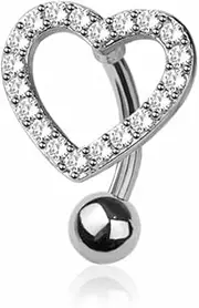 [Pierced Owl] 14GA 316L Stainless Steel CZ Crystal Heart Reverse Belly Button Ring