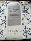 Threshold 400 Thread Count Performance Printed Sheet Set Blue Ivory King NEW