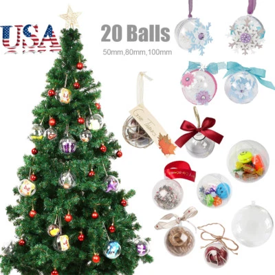 20pcs DIY Clear Balls Baubles Sphere Fillable Plastic Christmas Tree Ornaments