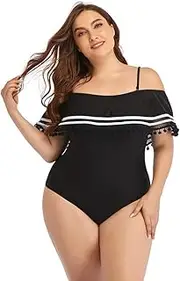 [TEMKIN] Women One Piece Swimsuit Off-Shoulder Swimwear Plus Size Swimming Costume with Adjustable Straps