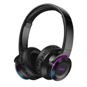 bluetooth Headphone Bass Wireless Colorful LED Light Touch Control Folable Handsfree Headset Support TF Card AUX for IOS Android BLACK COLOR