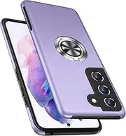 [PELEPUES] Case for Samsung Galaxy S21 Plus/S21+ 5G, [Built-in Camera Cover] Military Shockproof Phone Case Cover with Embedded Metal Ring Stand Kickstand [Support Magnetic Car Holder] for S21+, Purple