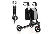 Costway Aluminum Rollator Mobility Walker Adjustable Walking Frame Seniors w/Hand Brake & Storage Bag Black