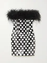 [RICHARD QUINN] RICHARD QUINN - Feather-trimmed Polka-dot Sequined Crepe Mini Dress - Black - UK 6 UK 6 Black