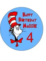 CAT in the HAT 19cm Round PERSONALISED Edible Image ICING Sheet Cake Topper