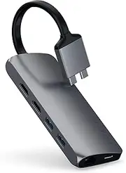 Satechi Type-C Dual Multimedia Adapter with Dual 4K HDMI, USB-C PD, Gigabit Ethernet, Micro/SD Card Readers, USB 3.0 - for M2/ M1 MacBook Pro/Max (Space Gray).
