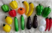 Vintage Lot of 18 Piece Murano Style Hand Blown Glass Fruits & Vegetables