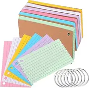 jojofuny 6 Pcs Double Sided Index Cards with Ring Portable Note Cards for Studying Thick Cover Lined Memo Pads for Vocabulary Learning and Note Taking