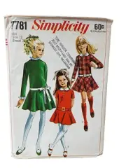 Simplicity Sewing Pattern 7781 Dress Detachable Collar Cuffs Girls Size 12 VTG