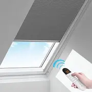 Motorized Cellular Shades Hard-Wired Cordless Honeycomb Blinds Full Blackout Fabric Window Shades for Skylight（Grey） W(90~100) cm×H(100~120) cm
