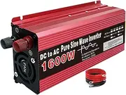 HENGJINGTR 1600W DC 12V/24V/48V/60V Portable Pure Sine Wave Inverter,AC 110V/220V Converter,with 1 AC Socket Low Frequency Car Charger Inverter Adapter Converter,12V to 220V