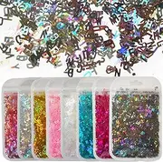 8 Colors Holographic Letter Chunky Glitter Flakes Number Confetti Sparkles Nail Sticker Manicure Establishment for Epoxy Resin Slime Crafts Nails Art