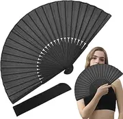 [Generic] Handheld Folding Hand - Portable Black Silk Hand Fan | Natural Folding Fan for Work Areas, Travel, School, Home, and Outdoor Activities