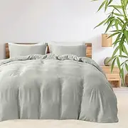 LINENOVA 100% Bamboo Quilt Cover Set Queen Size - Cooling Breathable for Hot Sleepers- Silky Smooth 3pcs Doona Cover Set with Corner Ties & Button Closure - (Sage Green, Queen)