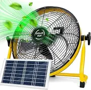 DBF 12" Solar Fan Battery Operated, Rechargeable Floor Fan, 2-in-1 Solar Panel & AC Fast Charger, 12 Speeds, Cordless High Velocity Metal Fans Heavy Duty For Camping, Greenhouse, Outdoor, Blackout