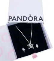 NEW 100% Authentic PANDORA Sparkling Pavé Star Necklace Stud Earring Gift Set