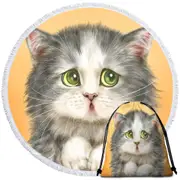 Cats Cute Faces Drawings the Regretful Grey Kitten Round Beach Towel
