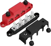 2PCS Bus Bar 12V 250A Power Distribution Block with Cover 3/8" (M10), Terminal Block for Car Vehicle Truck Automotive Marine Boat Battery System (Black+Red)