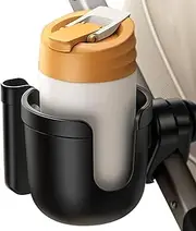 Stroller Beverage Mount - Rotatable Drinking Rack, Phone Holder Included | Pram and Wheelchair Cup Accessory, 360 Degree Adjustable Bottle Support, Mobile Convenience