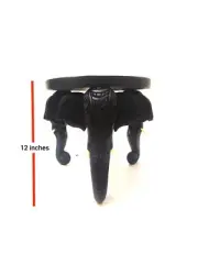 12 Inches Mahogany Circular Stool With Three Elephant Head Legs