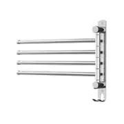 Towel Rail Rack Holder 4 Bars Wall Mounted Stainless Steel Swivel Hook