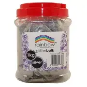 SILVER FINE GLITTER BULK 1KG IN JAR RAINBOW - FREE POST